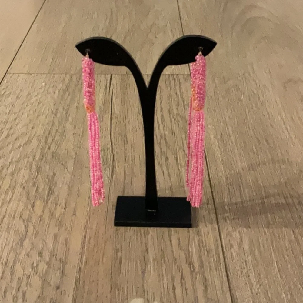 I Am Pink Beaded Hoop Earrings - Picture 4 of 5